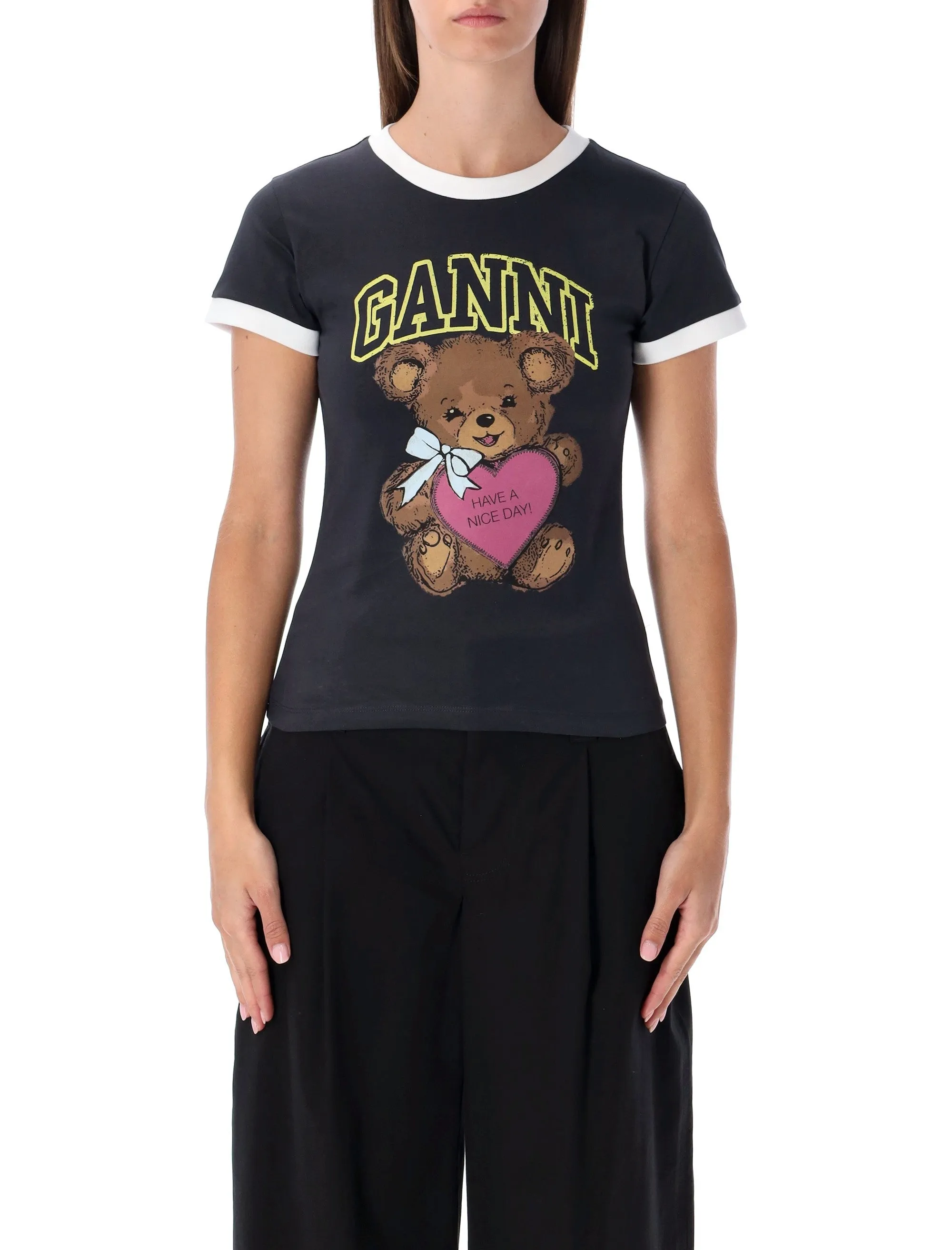GANNI BLACK CROPPED TEDDY COTTON T-SHIRT sold by Lord & Taylor