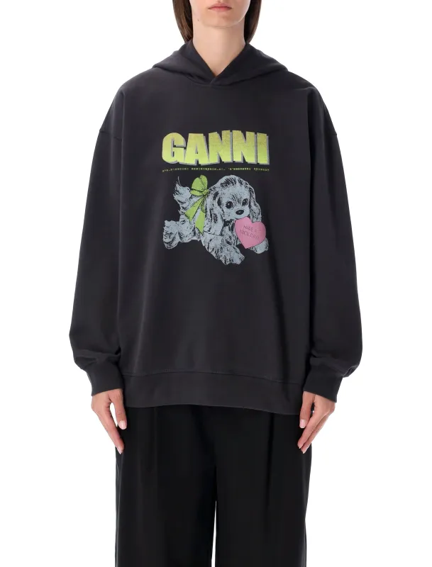GANNI DARK GREY OVERSIZED PUPPY COTTON HOODIE sold by Lord & Taylor