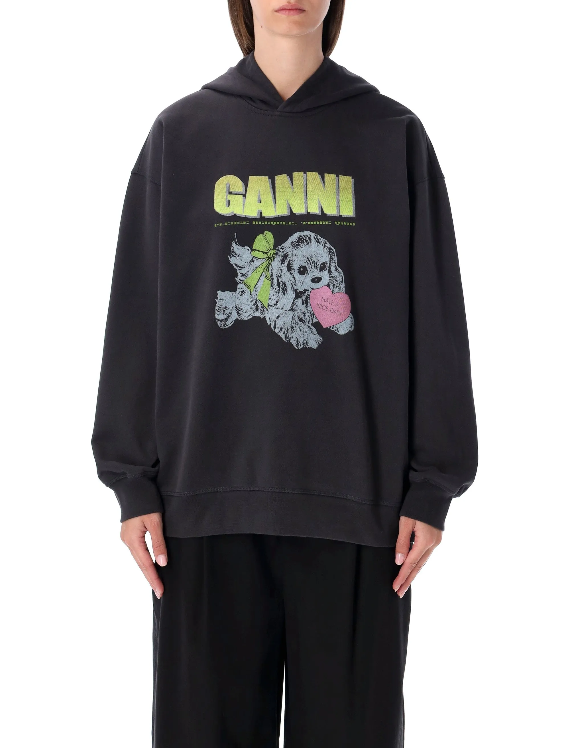 GANNI DARK GREY OVERSIZED PUPPY COTTON HOODIE sold by Lord & Taylor