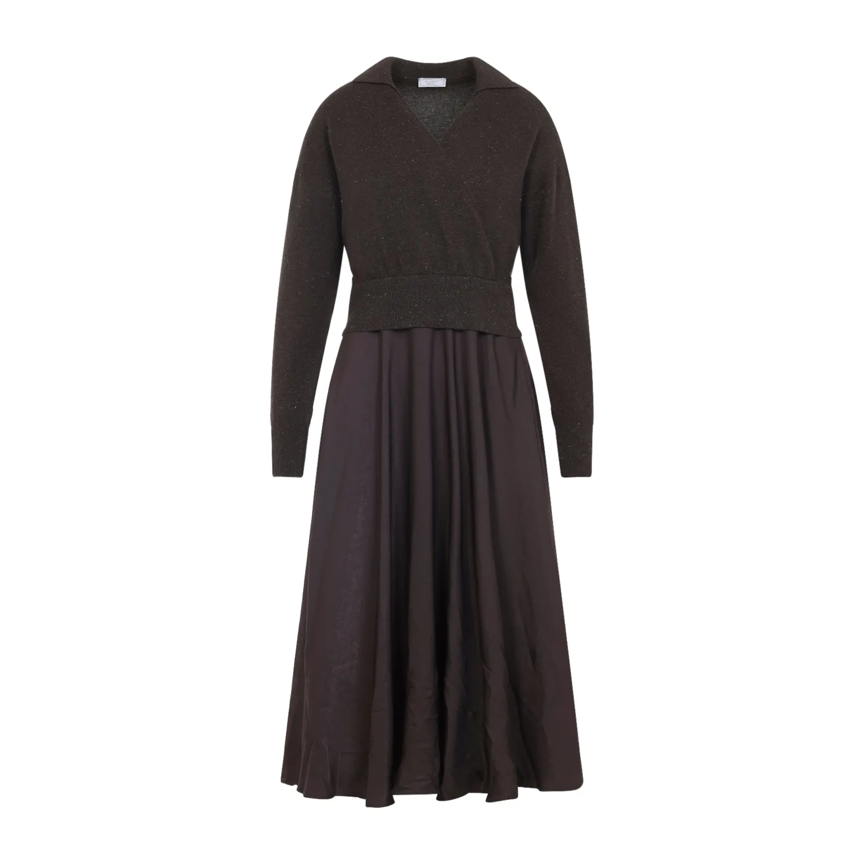 EBONY BROWN VIRGIN WOOL TWO-FABRICS DRESS sold by Lord & Taylor