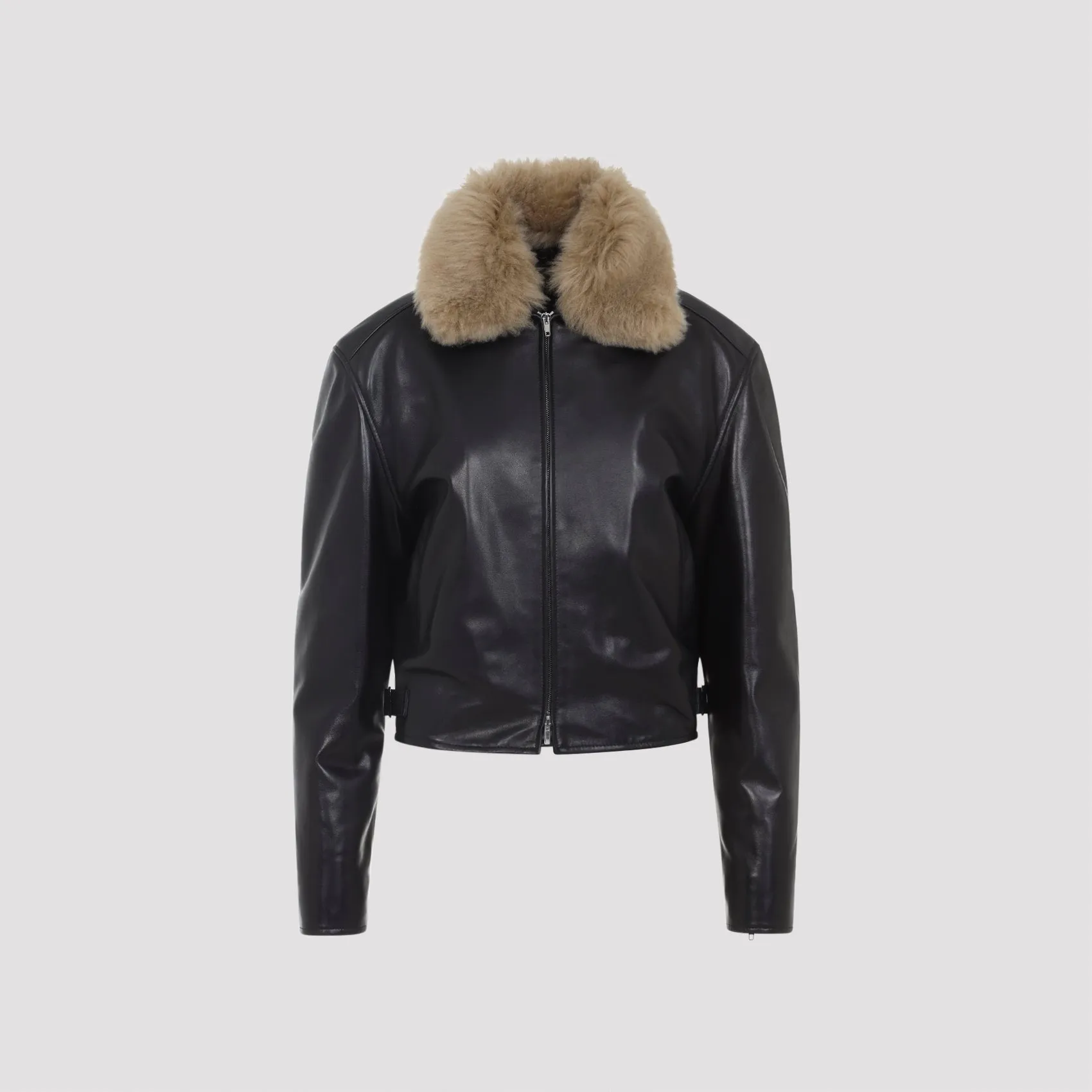 BLACK CROPPED AVIATOR LAMB LEATHER JACKET sold by Lord & Taylor product image thumbnail 2