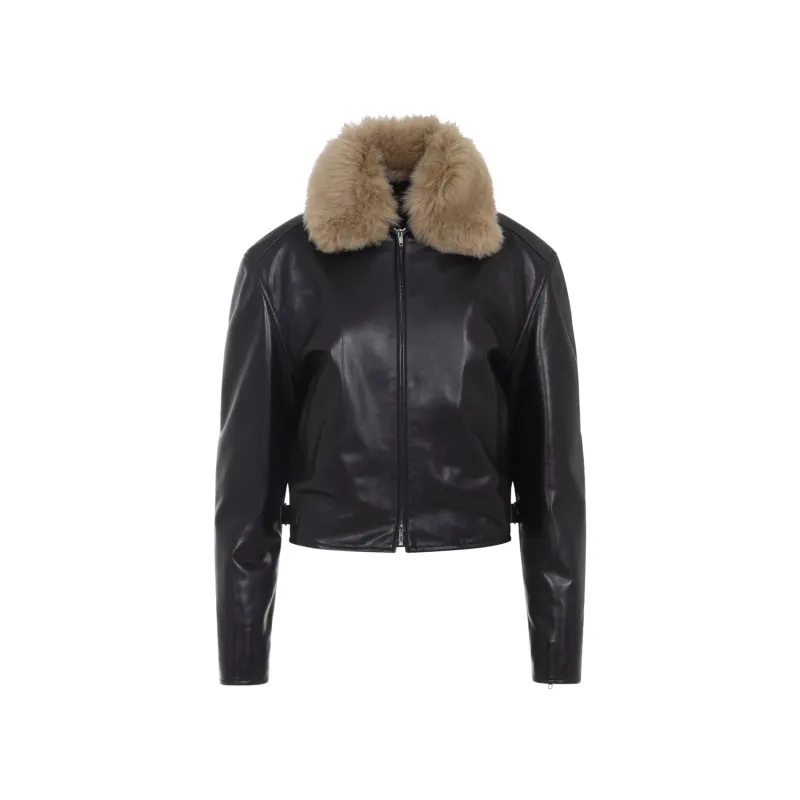 BLACK CROPPED AVIATOR LAMB LEATHER JACKET sold by Lord & Taylor