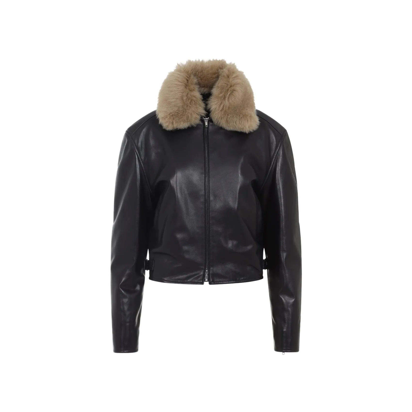 BLACK CROPPED AVIATOR LAMB LEATHER JACKET sold by Lord & Taylor