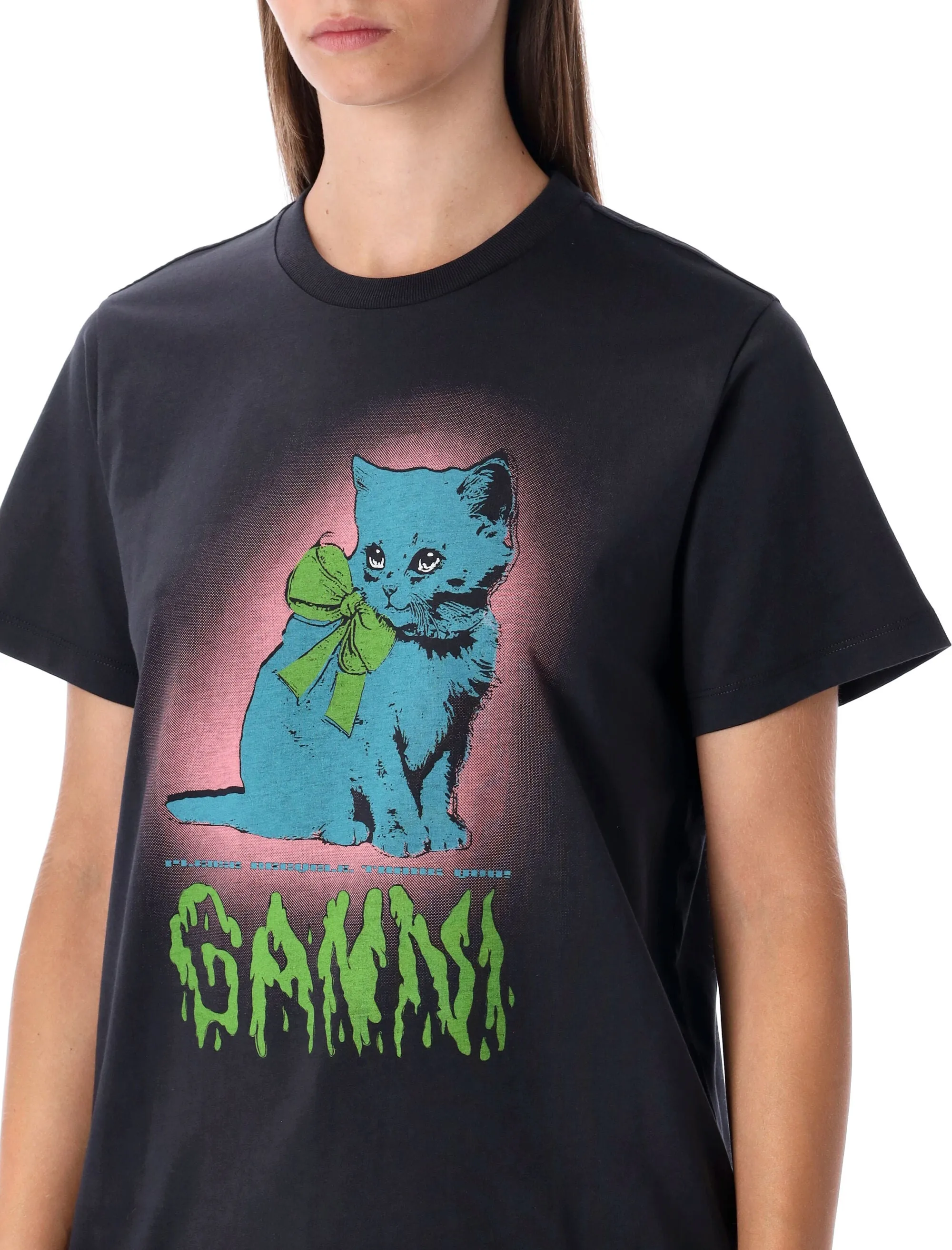 GANNI BLACK KITTY COTTON T-SHIRT sold by Lord & Taylor product image thumbnail 3