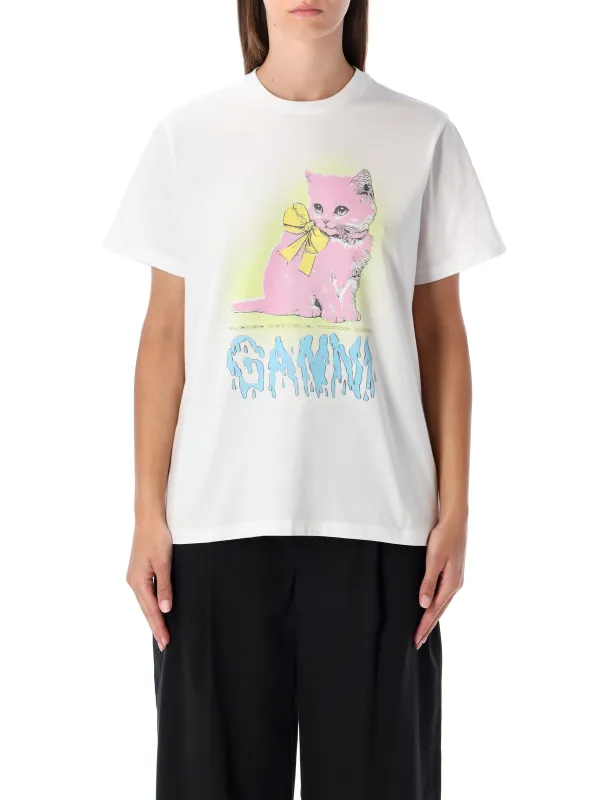 GANNI WHITE KITTY COTTON T-SHIRT sold by Lord & Taylor