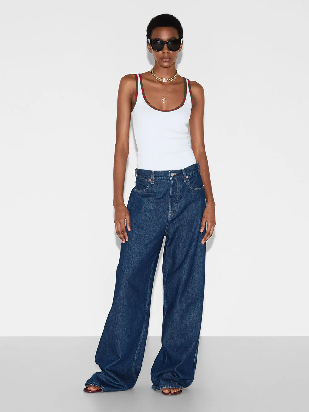 WIDE-LEG DENIM TROUSERS sold by Lord & Taylor product image thumbnail 2