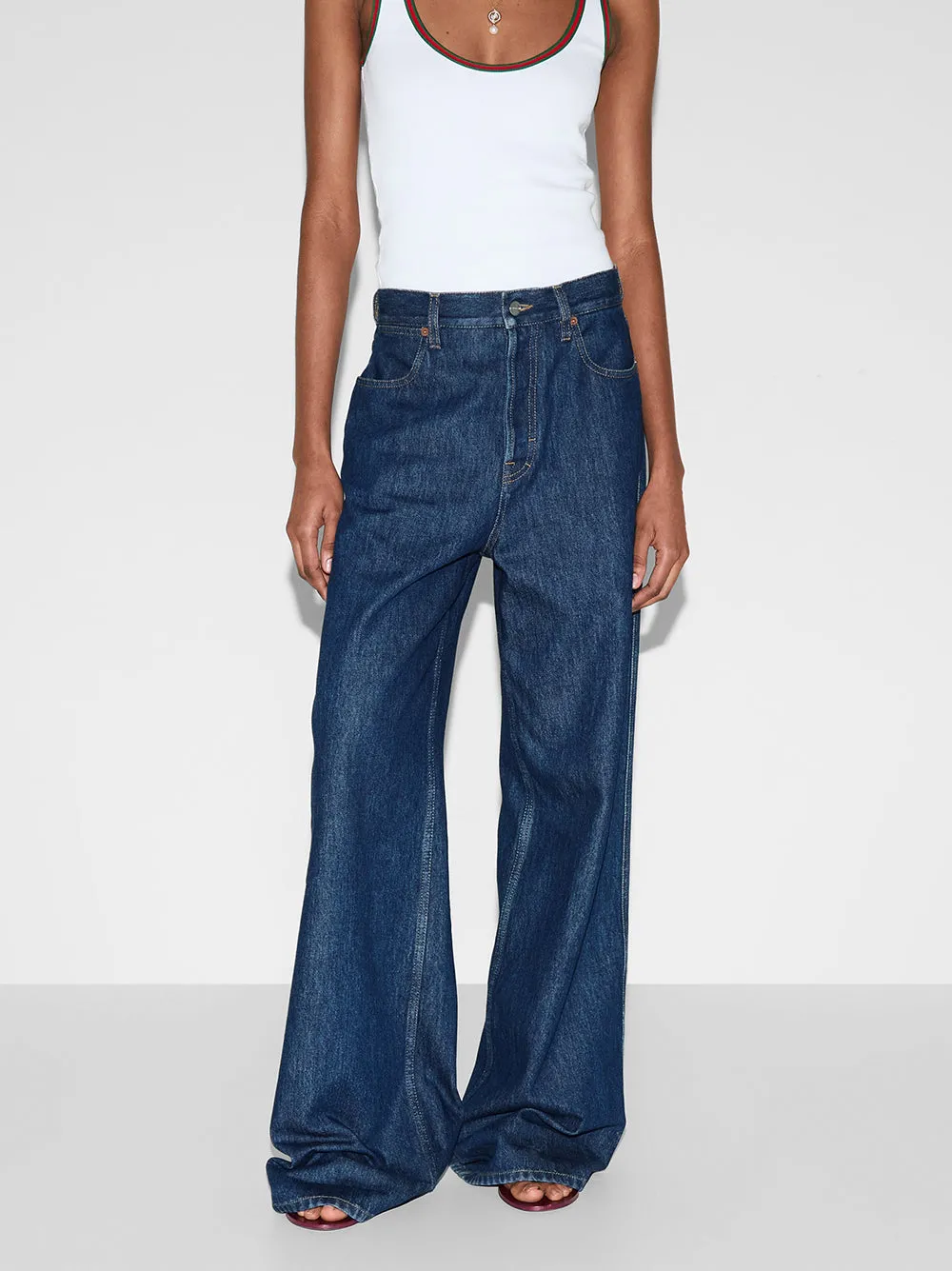 WIDE-LEG DENIM TROUSERS sold by Lord & Taylor product image thumbnail 3