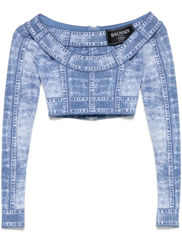 TOP WITH DENIM EFFECT PRINT sold by Lord & Taylor