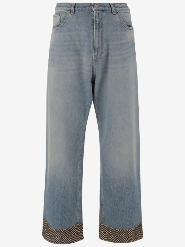 Cotton Denim Pants with Jacquard Bottoms made by Valentino
