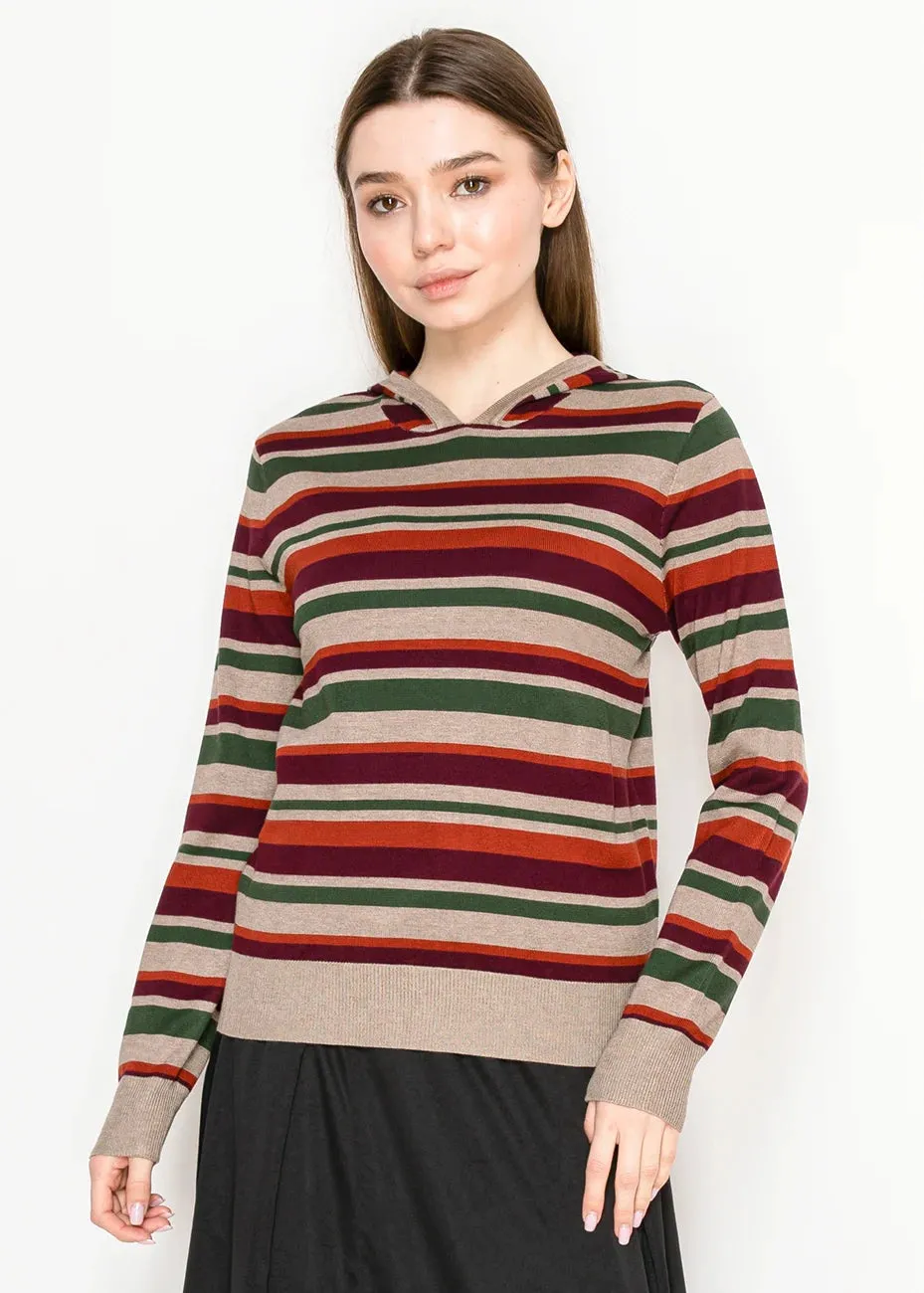 Multi-Stripe Knit Hoodie in Taupe and Burgundy sold by Lord & Taylor product image thumbnail 2