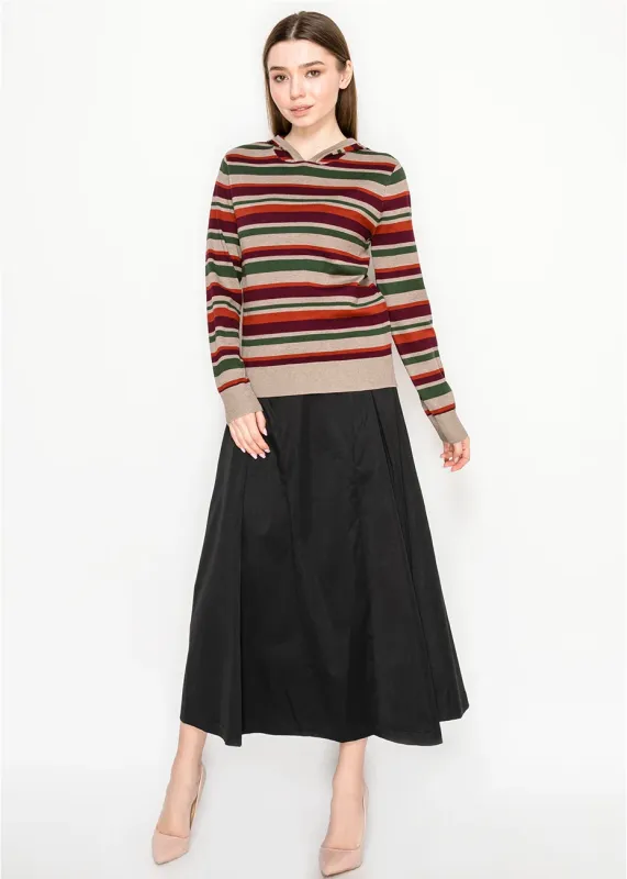 Multi-Stripe Knit Hoodie in Taupe and Burgundy sold by Lord & Taylor