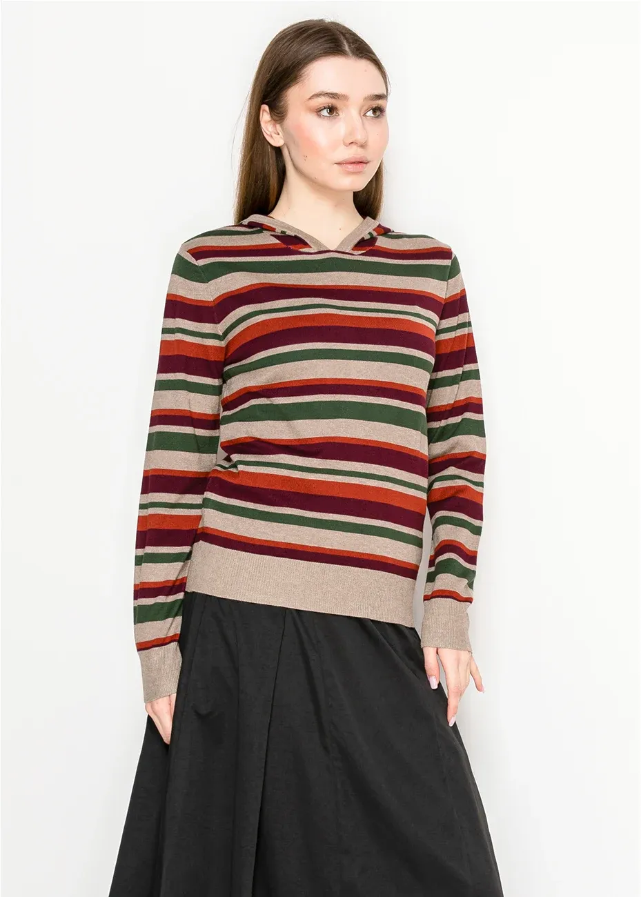 Multi-Stripe Knit Hoodie in Taupe and Burgundy sold by Lord & Taylor product image thumbnail 5