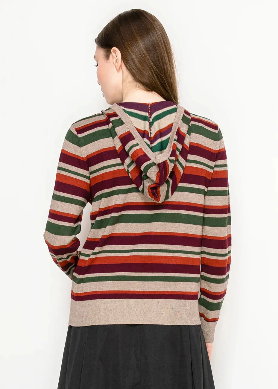 Multi-Stripe Knit Hoodie in Taupe and Burgundy sold by Lord & Taylor product image thumbnail 3