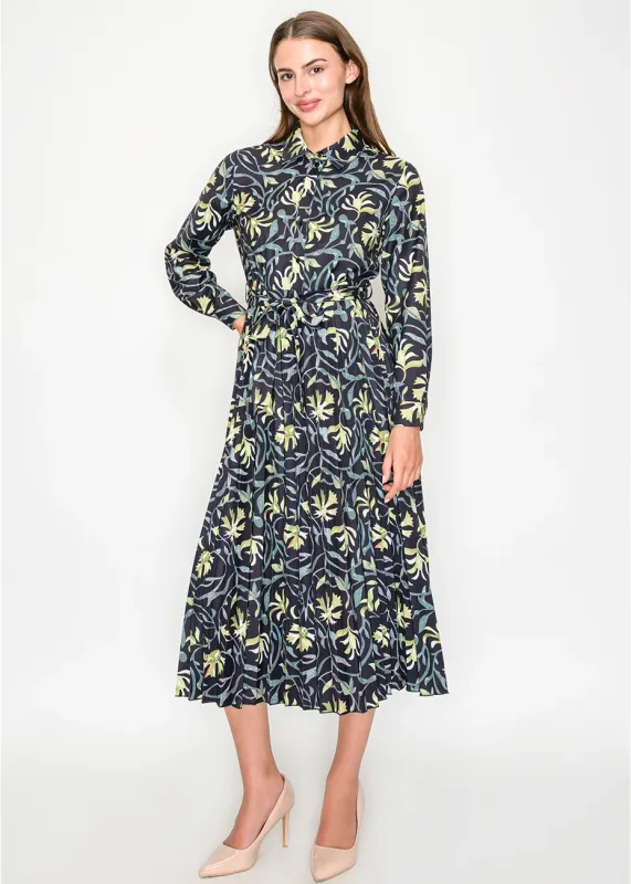 Black Midi Dress with Green Florals sold by Lord & Taylor