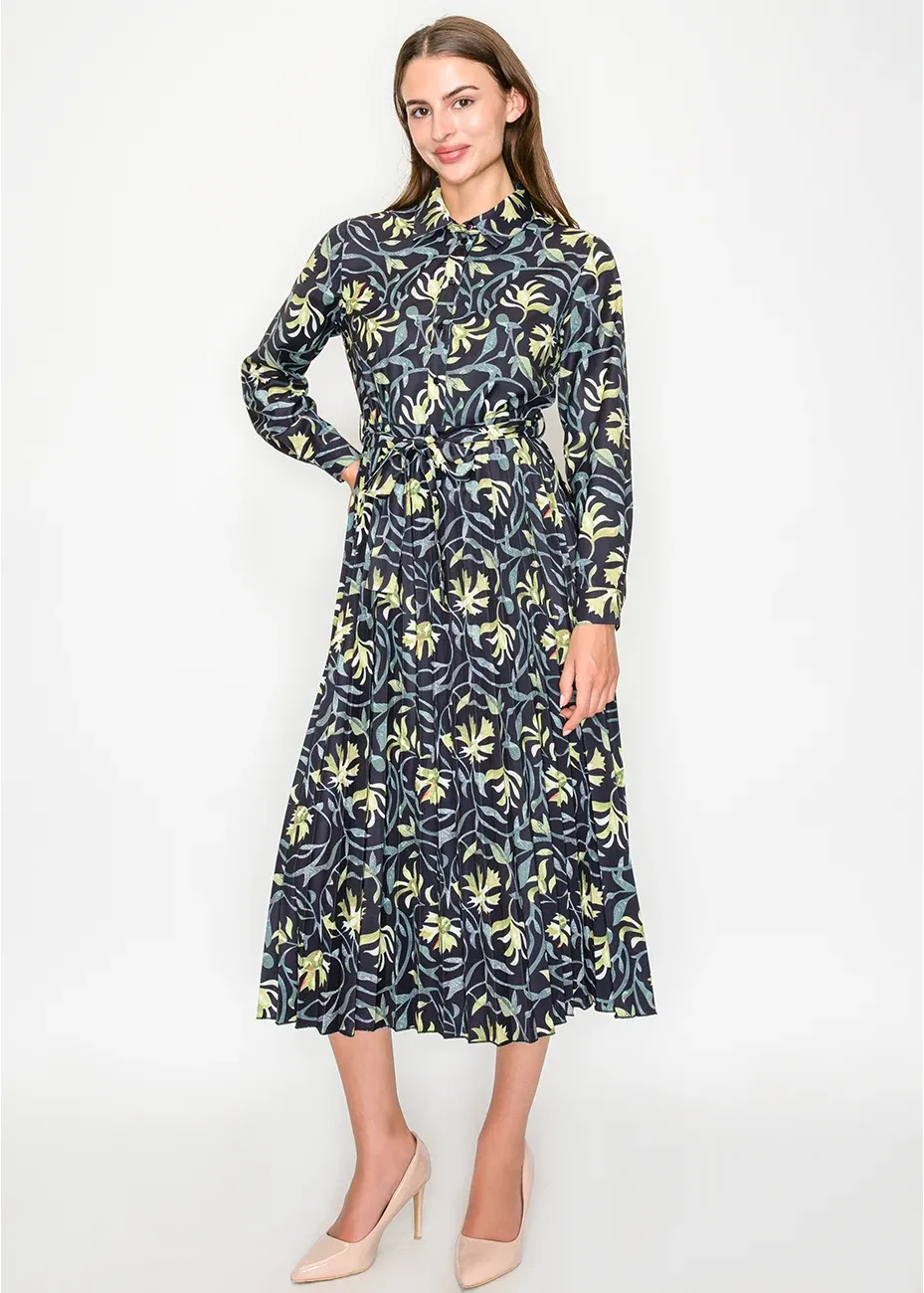 Black Midi Dress with Green Florals sold by Lord & Taylor