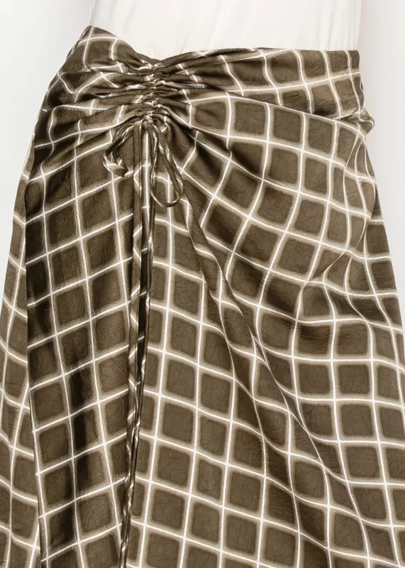 Olive Grid Midi Skirt with Side Drape sold by Lord & Taylor