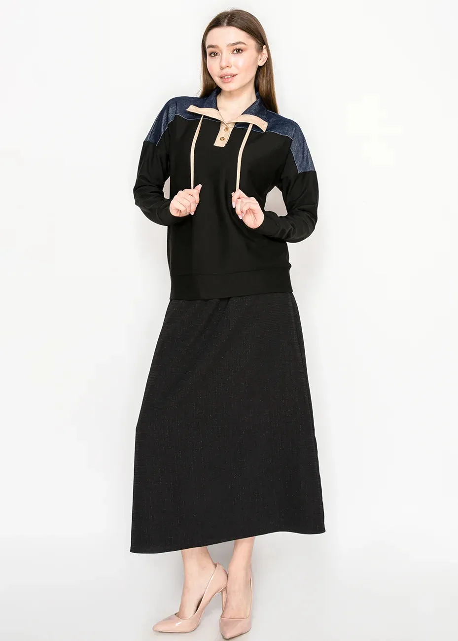 Denim-Trimmed Pullover with Tie Collar sold by Lord & Taylor product image thumbnail 5