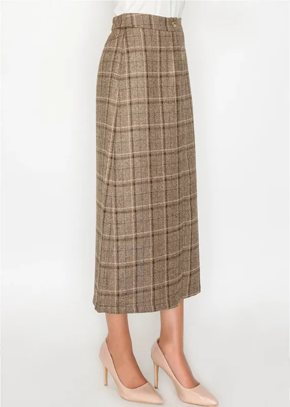 Timeless plaid midi skirt in brown check sold by Lord & Taylor