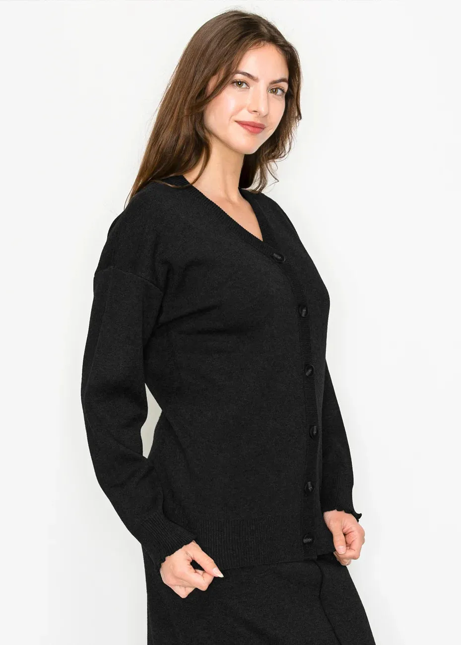 Black Knit V-Neck Cardigan sold by Lord & Taylor product image thumbnail 3