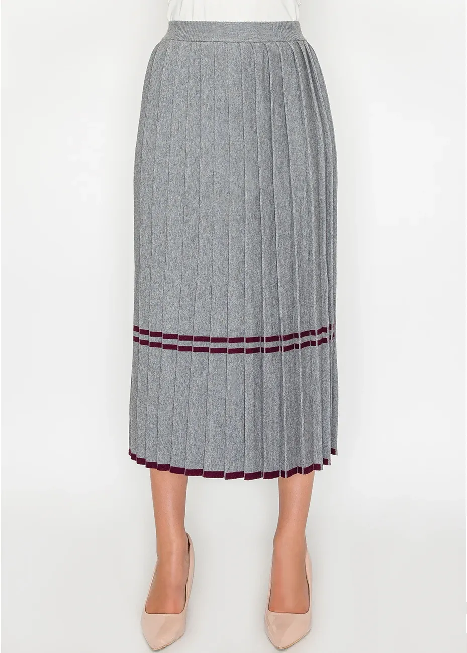 Grey Pleated Knit Skirt with Stripe Accents sold by Lord & Taylor product image thumbnail 2