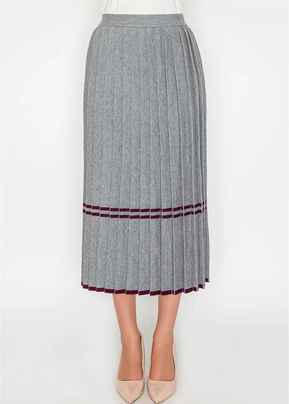 Grey Pleated Knit Skirt with Stripe Accents sold by Lord & Taylor product image thumbnail 4