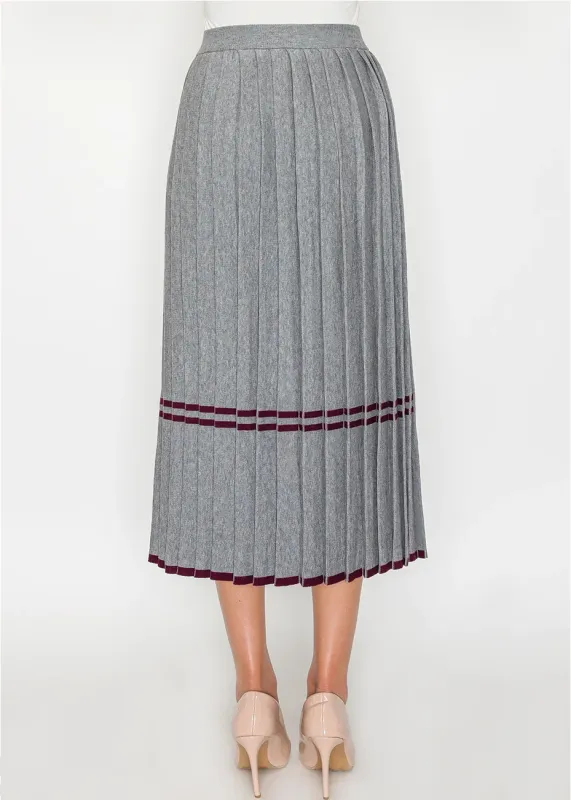 Grey Pleated Knit Skirt with Stripe Accents sold by Lord & Taylor