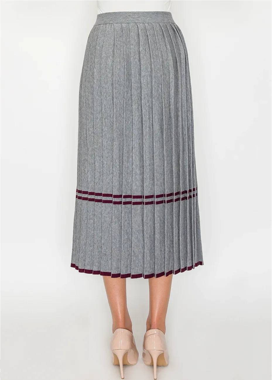Grey Pleated Knit Skirt with Stripe Accents sold by Lord & Taylor