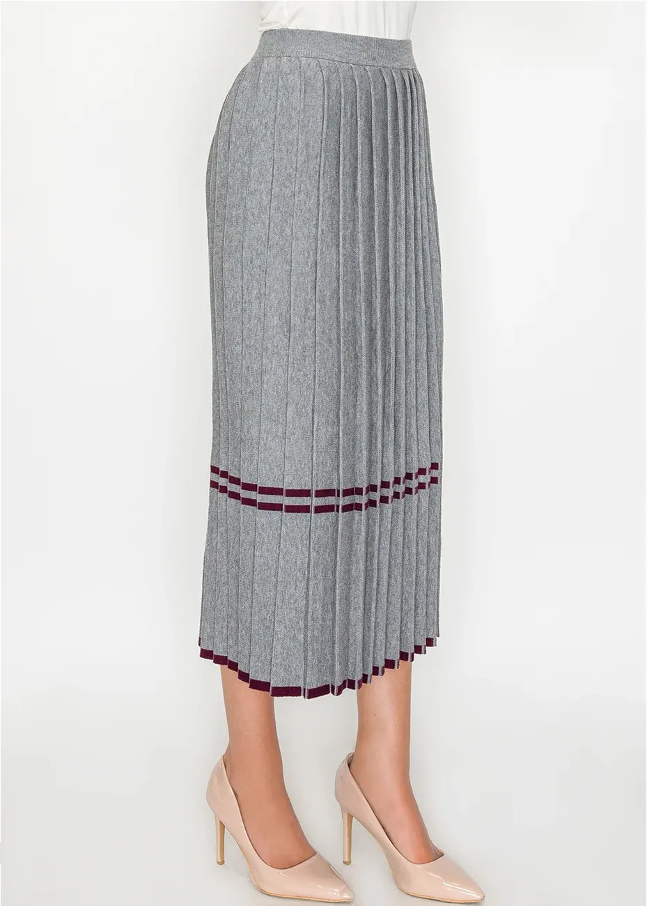 Grey Pleated Knit Skirt with Stripe Accents sold by Lord & Taylor product image thumbnail 5