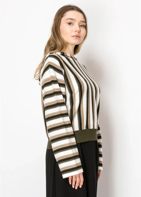 Olive Striped Hooded Knit Top sold by Lord & Taylor