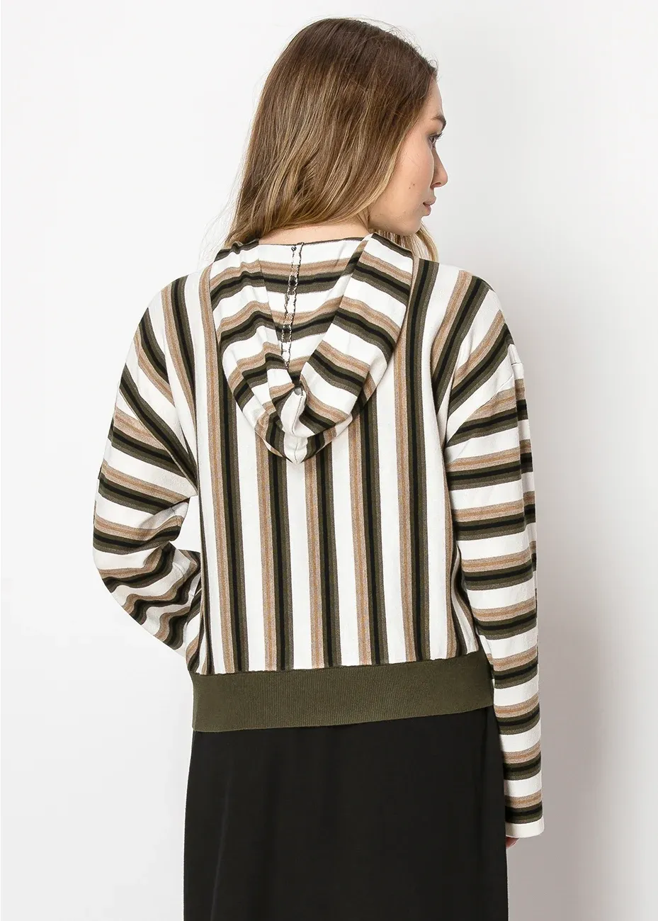 Olive Striped Hooded Knit Top sold by Lord & Taylor product image thumbnail 5