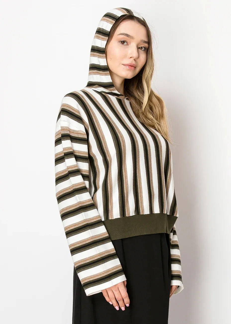 Olive Striped Hooded Knit Top sold by Lord & Taylor product image thumbnail 3