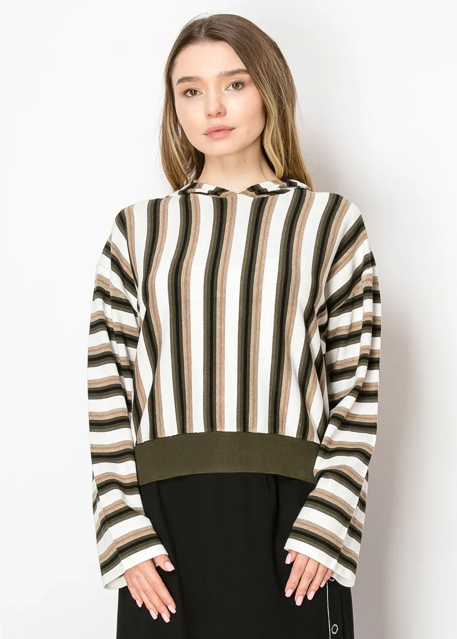Olive Striped Hooded Knit Top sold by Lord & Taylor product image thumbnail 2