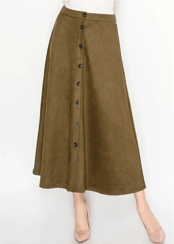 Olive Button-Front Midi Skirt sold by Lord & Taylor