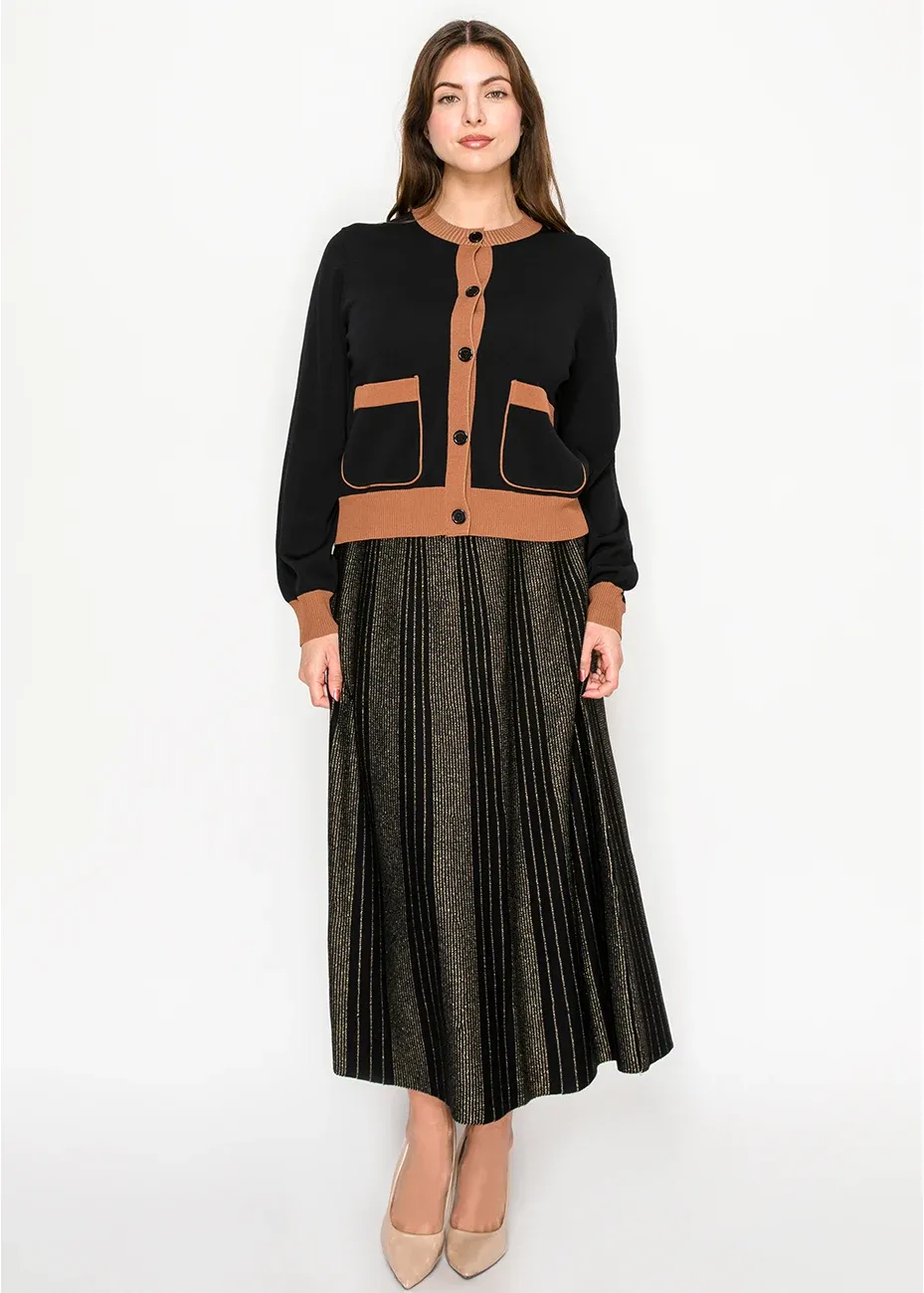 Black Contrast Trim Cardigan with Front Pockets sold by Lord & Taylor product image thumbnail 4