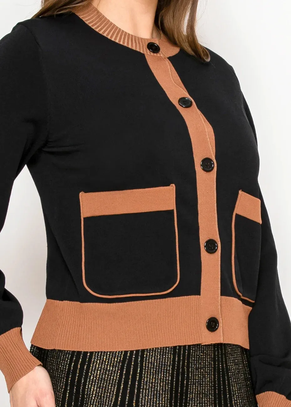 Black Contrast Trim Cardigan with Front Pockets sold by Lord & Taylor product image thumbnail 5