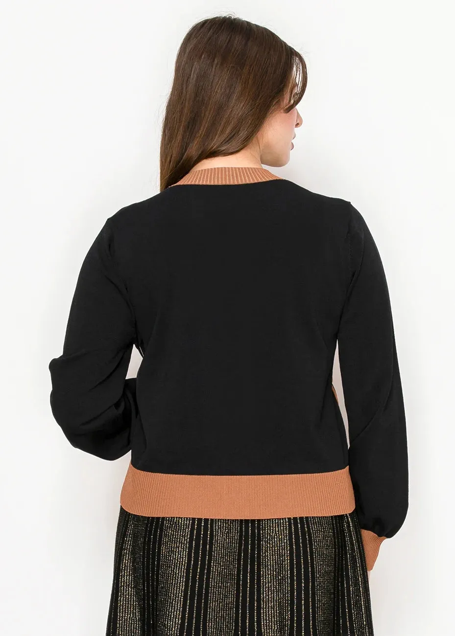 Black Contrast Trim Cardigan with Front Pockets sold by Lord & Taylor product image thumbnail 2