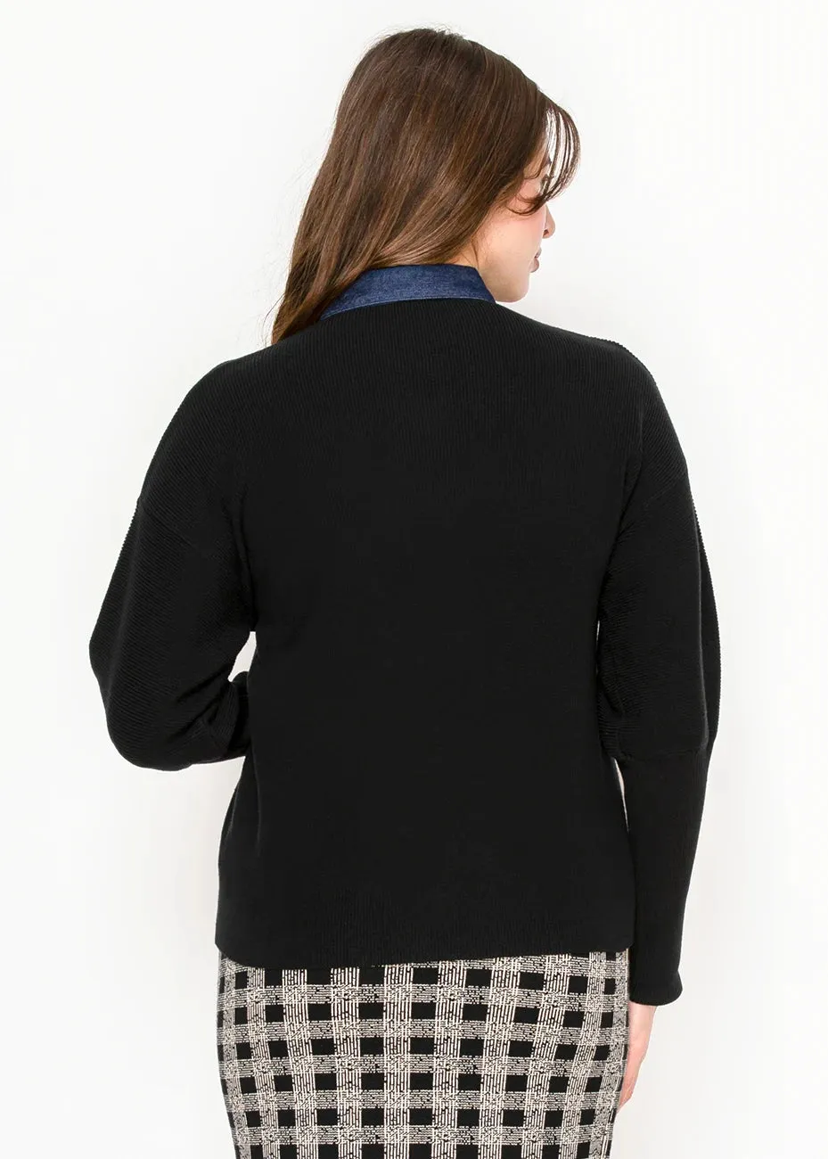 Black Cardigan with Denim Trim sold by Lord & Taylor product image thumbnail 3