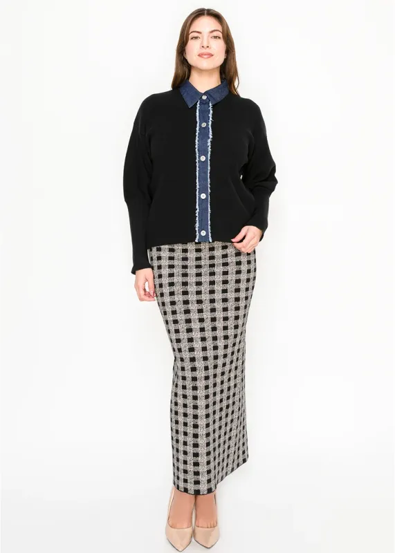 Black Cardigan with Denim Trim sold by Lord & Taylor