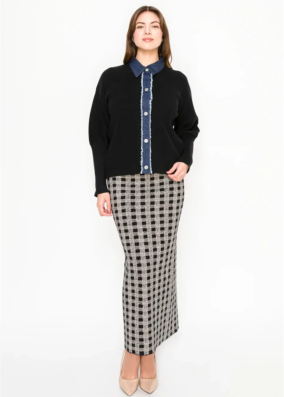 Black Cardigan with Denim Trim sold by Lord & Taylor