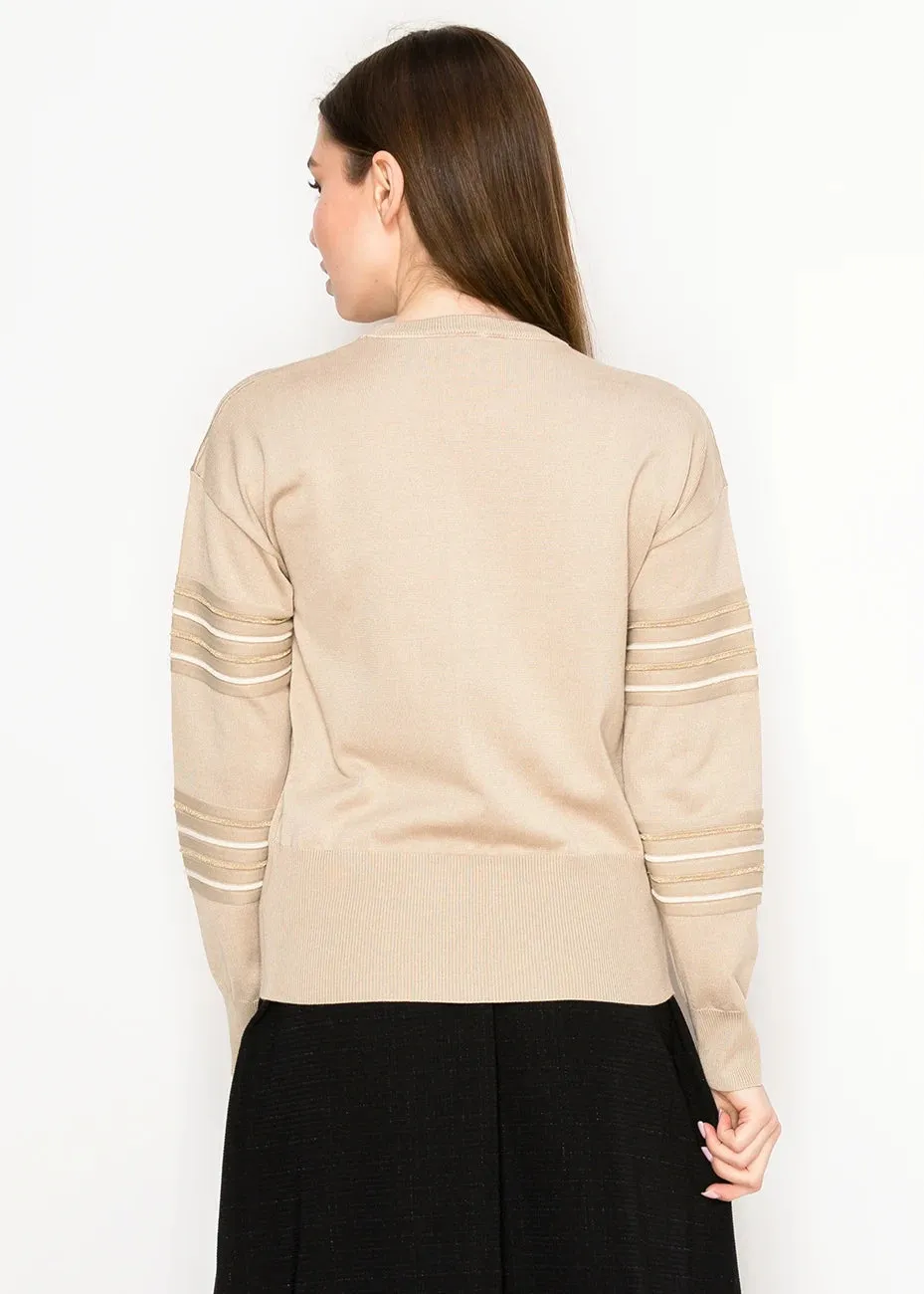 Beige Crewneck Sweater with Metallic Detail sold by Lord & Taylor product image thumbnail 3