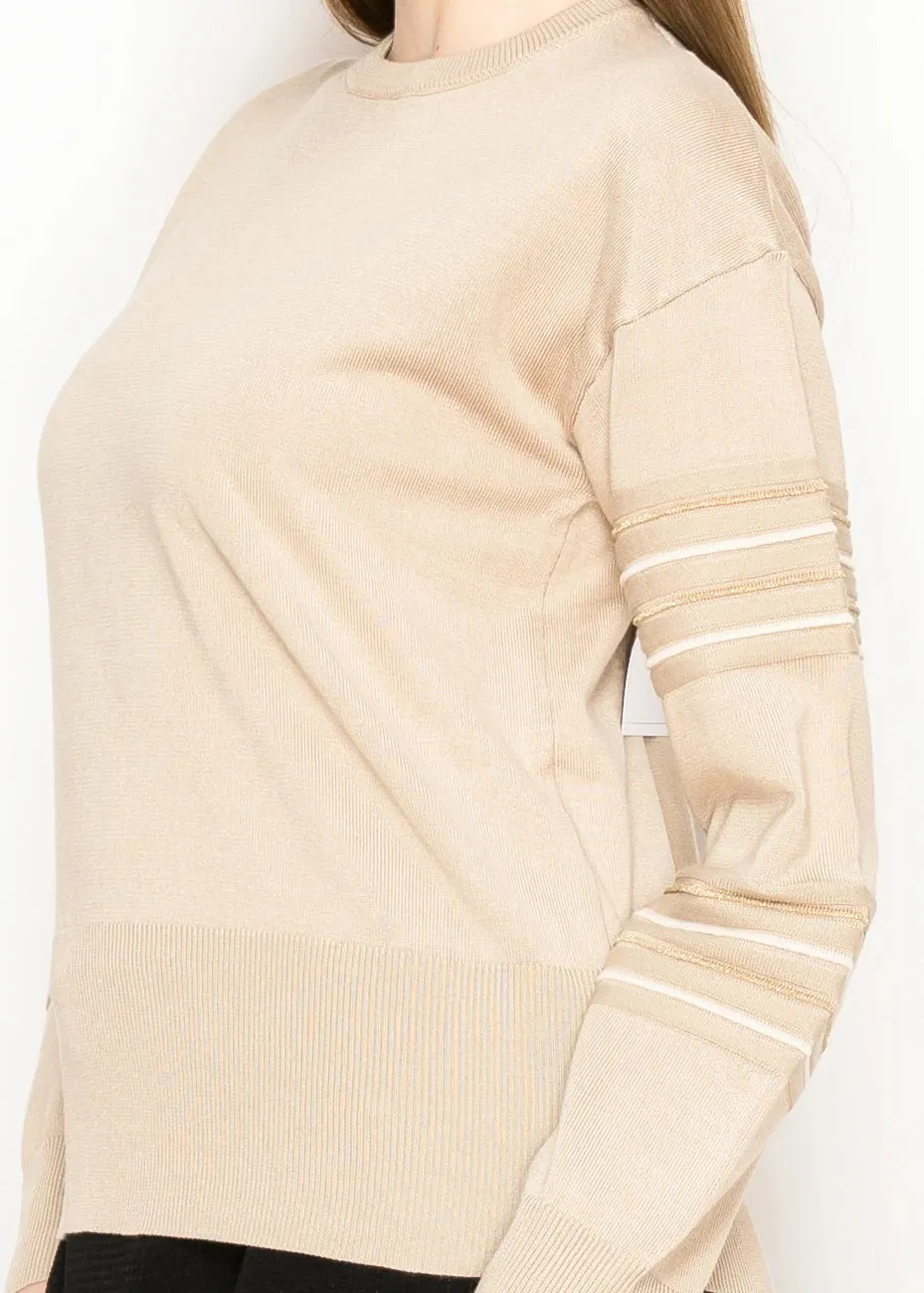 Beige Crewneck Sweater with Metallic Detail sold by Lord & Taylor