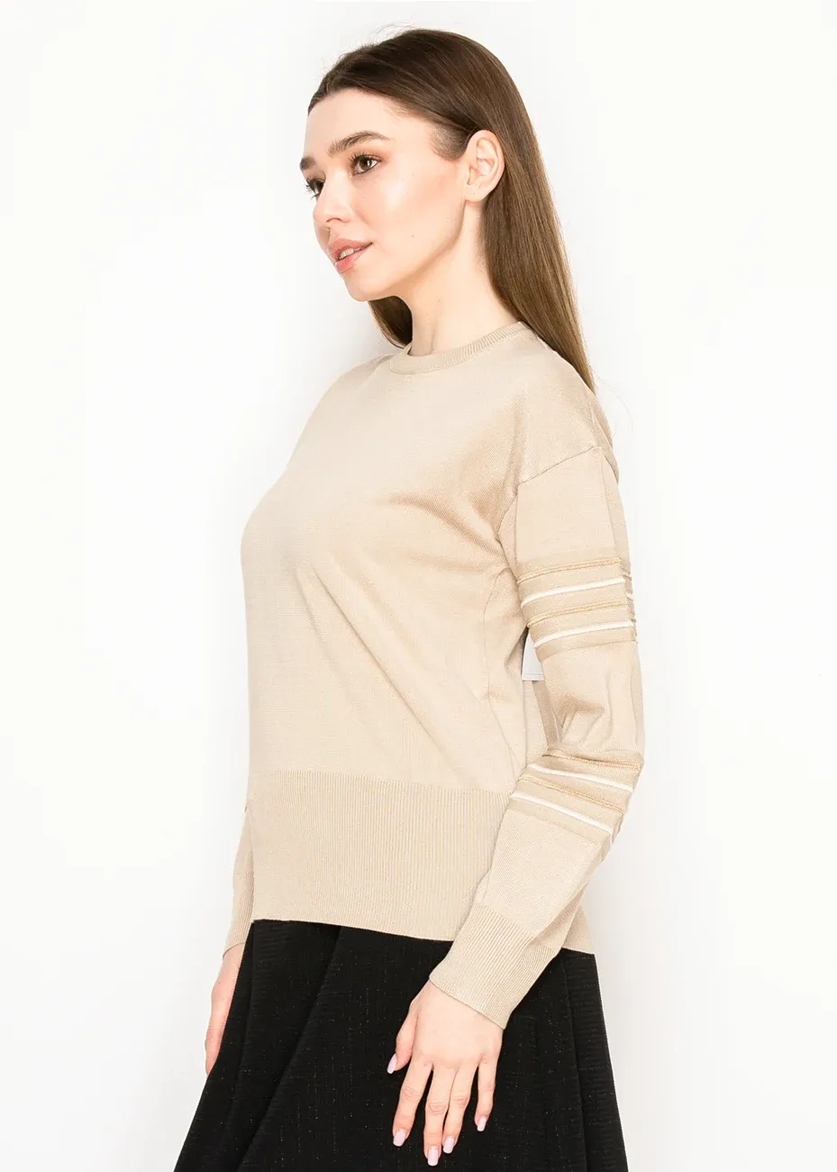Beige Crewneck Sweater with Metallic Detail sold by Lord & Taylor product image thumbnail 4