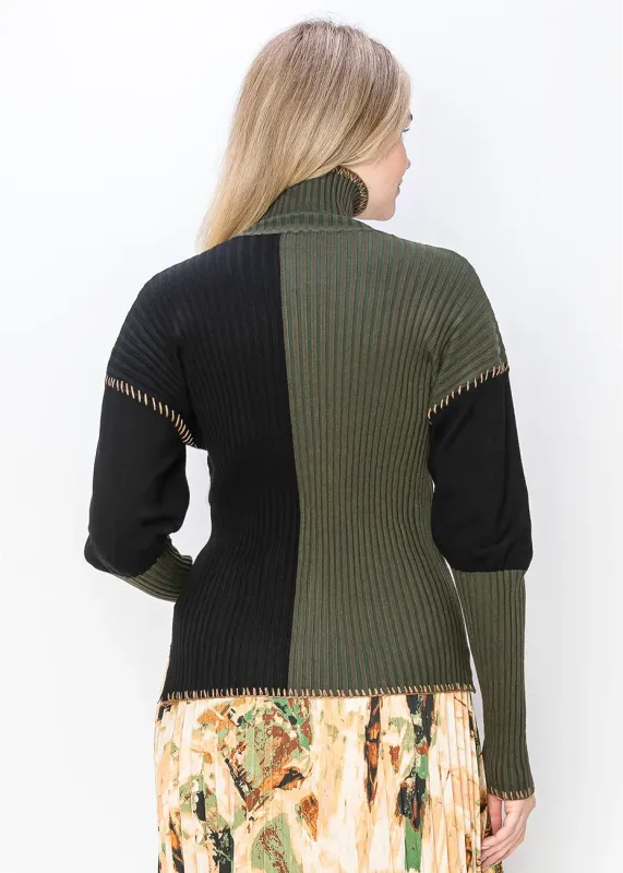 Olive and Black Block Panel Knit Sweater sold by Lord & Taylor