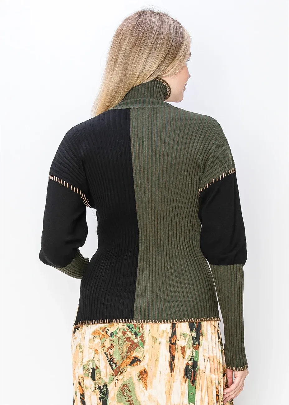 Olive and Black Block Panel Knit Sweater sold by Lord & Taylor