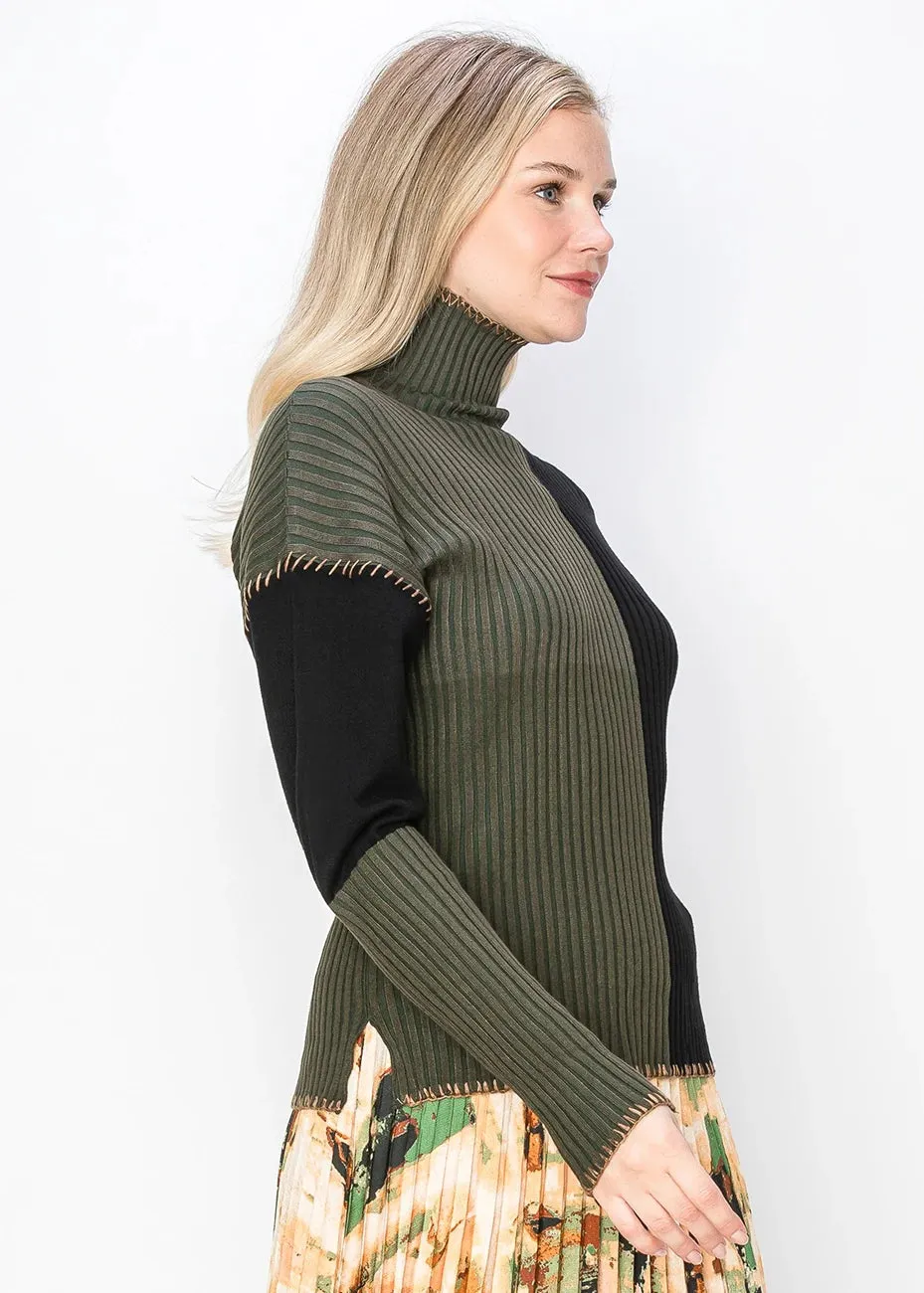 Olive and Black Block Panel Knit Sweater sold by Lord & Taylor product image thumbnail 3