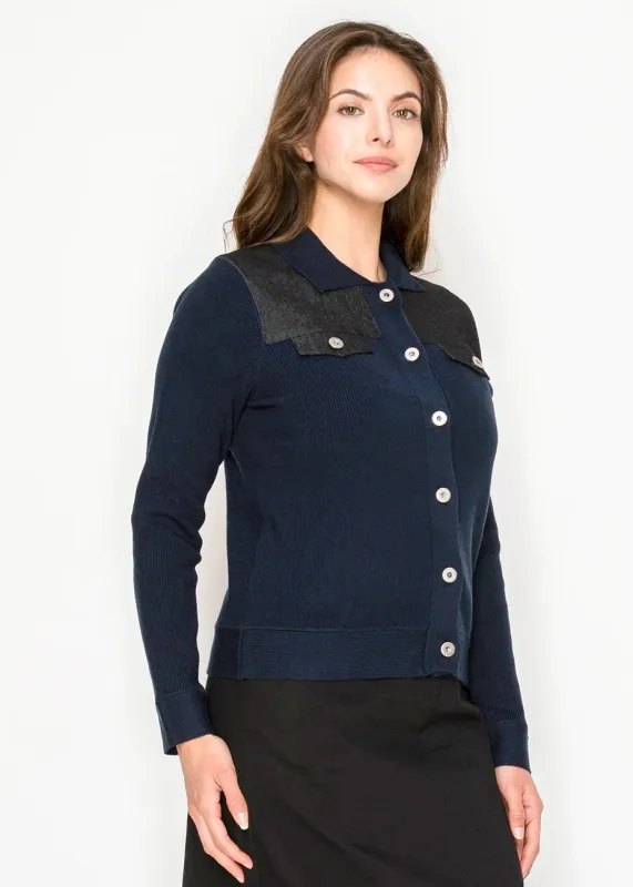Navy Contrast Panel Cardigan sold by Lord & Taylor