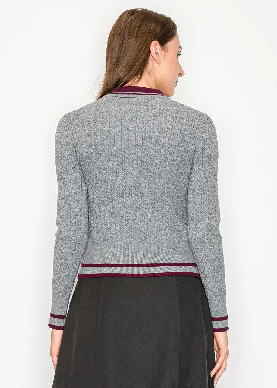 Grey Collared Knit Cardigan sold by Lord & Taylor product image thumbnail 4