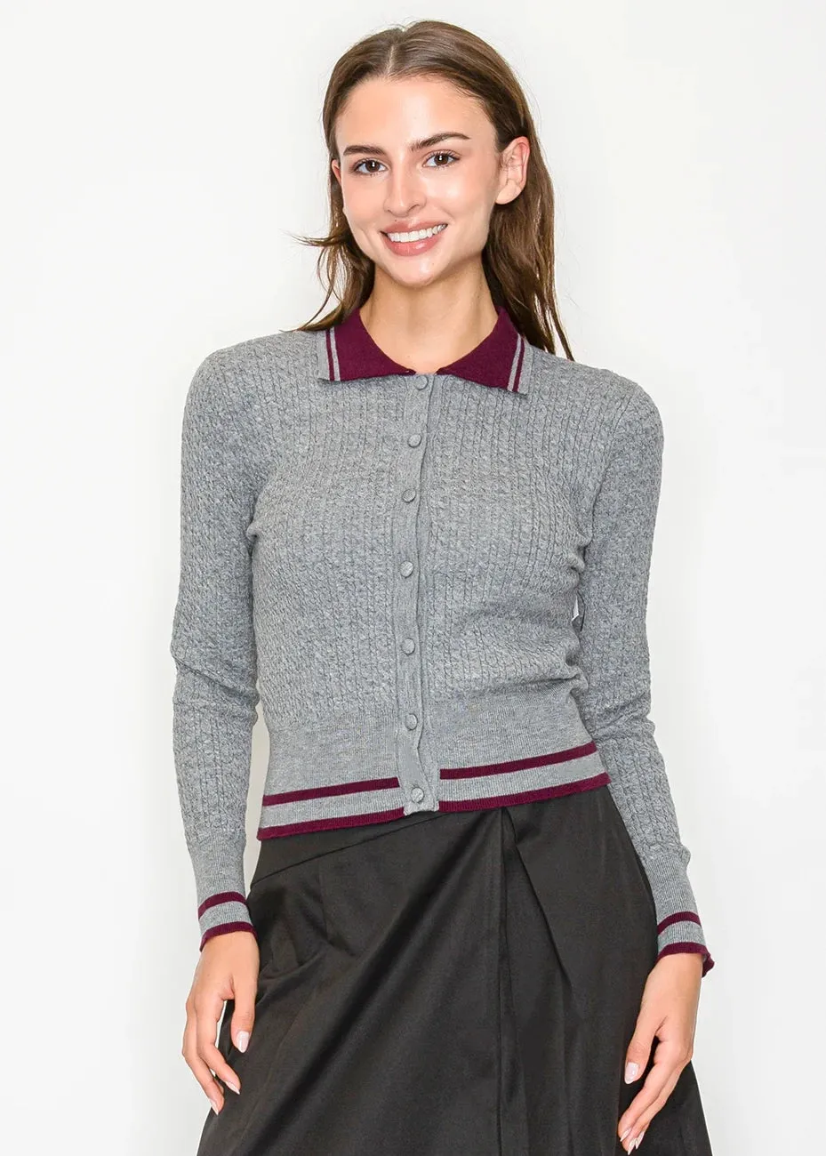 Grey Collared Knit Cardigan sold by Lord & Taylor product image thumbnail 5