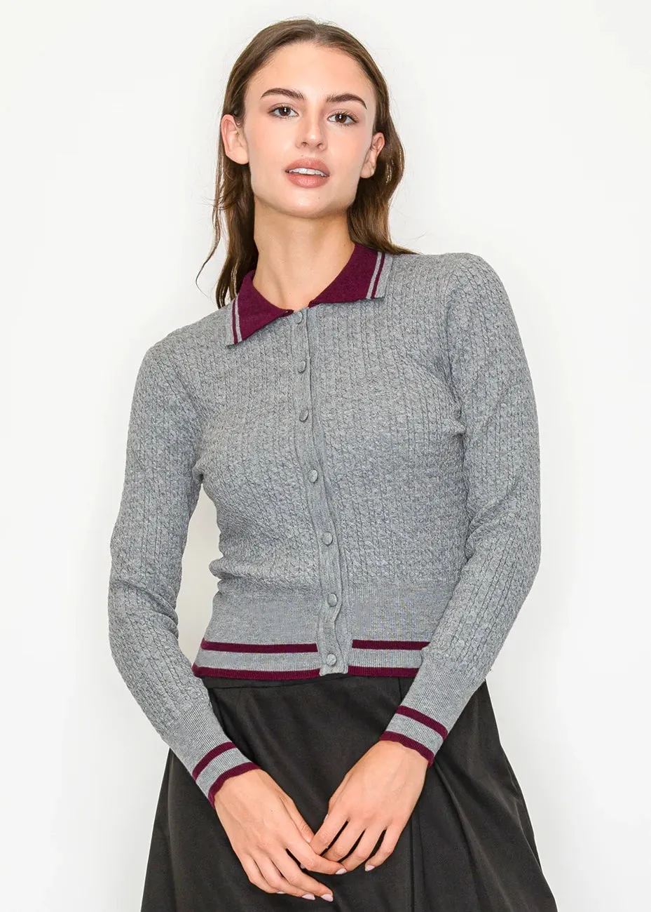 Grey Collared Knit Cardigan sold by Lord & Taylor product image thumbnail 2