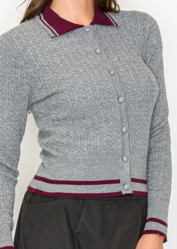 Grey Collared Knit Cardigan sold by Lord & Taylor
